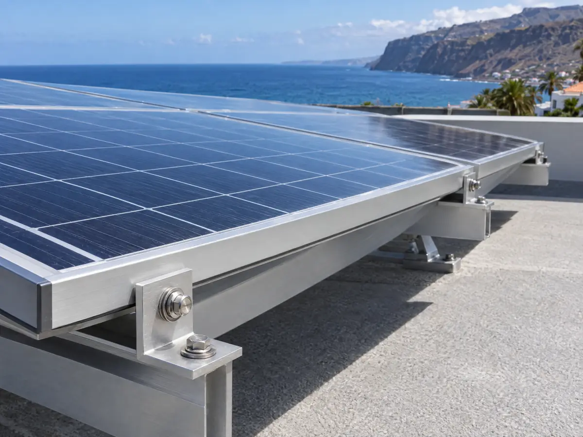 Placas solares sobre estructura de aluminio con tornillería de acero inoxidable