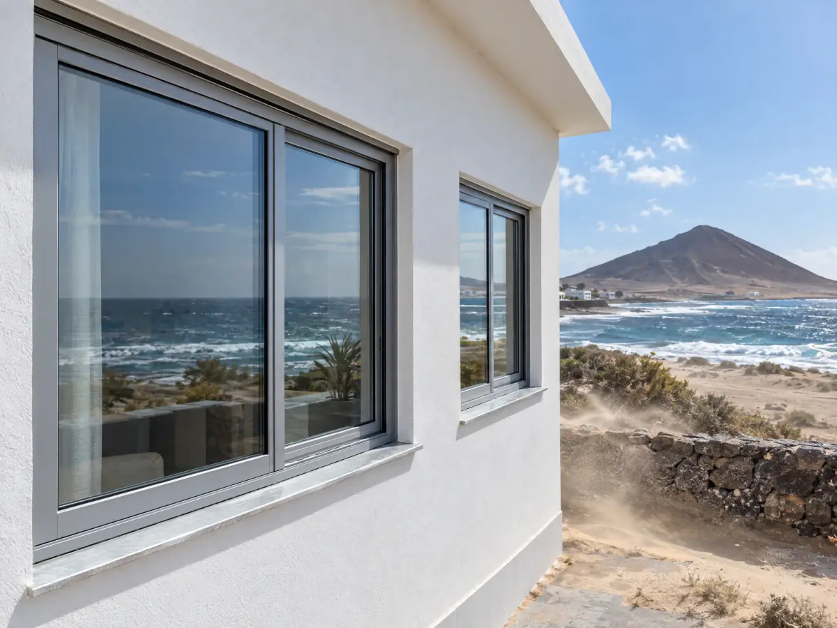 Ventanas de aluminio selladas en una casa de El Médano frente al viento