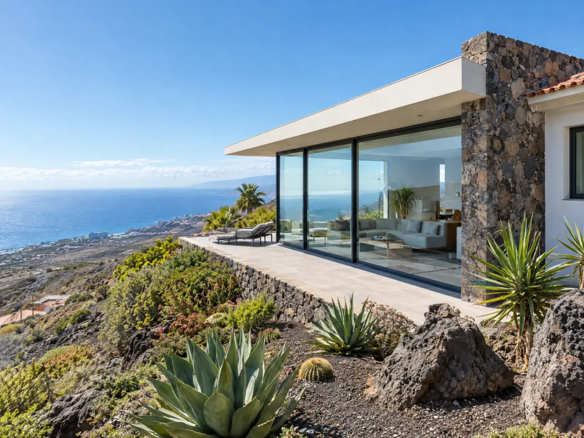 Ampliación terminada de una vivienda unifamiliar en una ladera de Güímar